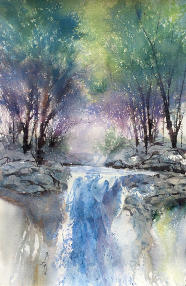Peinture intitulée "Cascade" par Diane Beaulieu, Œuvre d'art originale, Aquarelle
