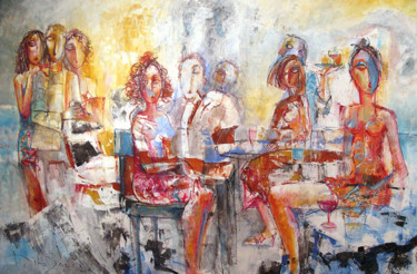 Pittura intitolato "HISTOIRES AU BAR X" da Dibasar, Opera d'arte originale, Olio Montato su Telaio per barella in legno