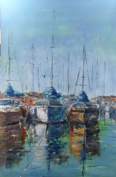 Painting titled "Porto di Ostia (Rom…" by Bruno Betti, Original Artwork, Acrylic Mounted on Wood Stretcher frame