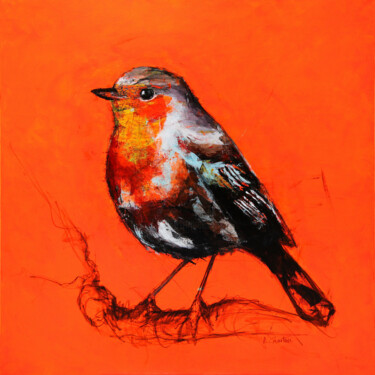 Schilderij getiteld "OISEAU 09" door Didier Chastan, Origineel Kunstwerk, Acryl Gemonteerd op Frame voor houten brancard