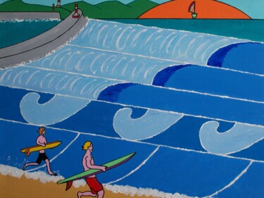Painting titled "Tableau naif Surf à…" by Didier Dordeins, Original Artwork, Acrylic