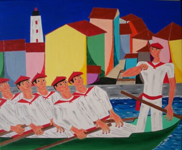 Painting titled "Trainiere en Pays-B…" by Didier Dordeins, Original Artwork, Acrylic