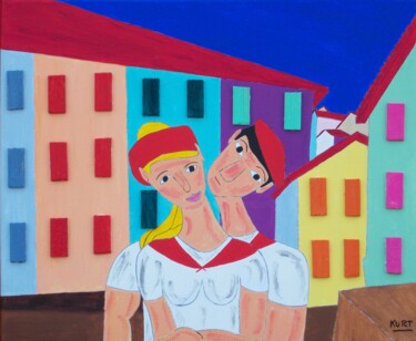 Painting titled "Tableau naif Duo ba…" by Didier Dordeins, Original Artwork, Acrylic