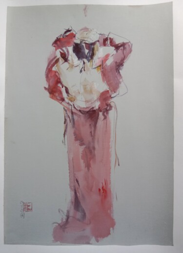 Drawing titled "Sur le fil 3" by Didier Gilliers, Original Artwork, Watercolor