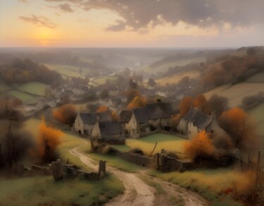 Digitale Kunst getiteld "English countryside" door Didier Pistol, Origineel Kunstwerk, AI gegenereerde afbeelding