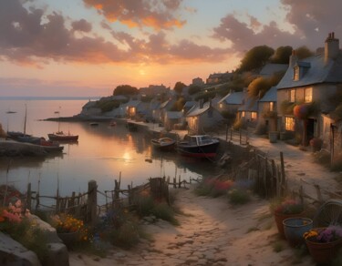 Arts numériques intitulée "Fishing village" par Didier Pistol, Œuvre d'art originale, Image générée par l'IA