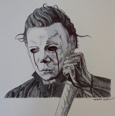 Drawing titled "Michael Myers - Hal…" by Didier Plouviez, Original Artwork, Ballpoint pen