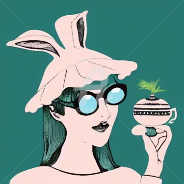 Arts numériques intitulée "Woman Rabbit Hat" par Didi Le Lapin, Œuvre d'art originale, Peinture numérique