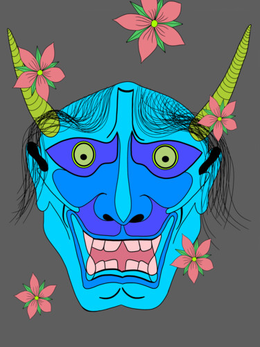 Digital Arts titled "Samurai mask." by Diego Calvo García, Original Artwork, 2D Digital Work