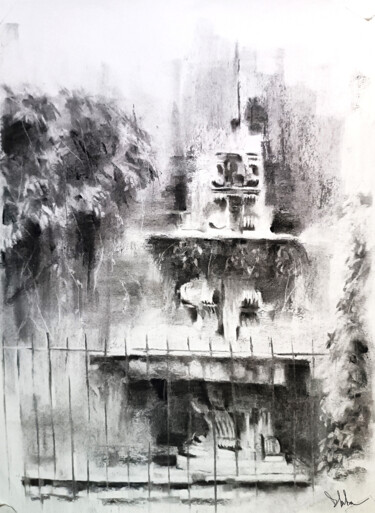 Σχέδιο με τίτλο "La fuente" από Diego Martínez (Plata), Αυθεντικά έργα τέχνης, Κάρβουνο