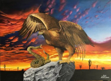 Картина под названием "golden eagle with s…" - Diego Alberto Arellano Fajardo, Подлинное произведение искусства, Масло