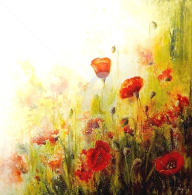 Peinture intitulée "Eclat de coquelicot…" par Diem-Thuy Le Mai, Œuvre d'art originale, Acrylique