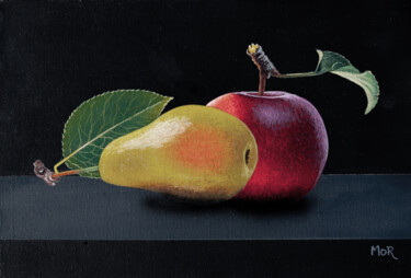 Ζωγραφική με τίτλο "Pear and Apple" από Dietrich Moravec, Αυθεντικά έργα τέχνης, Ακρυλικό Τοποθετήθηκε στο Ξύλινο πάνελ