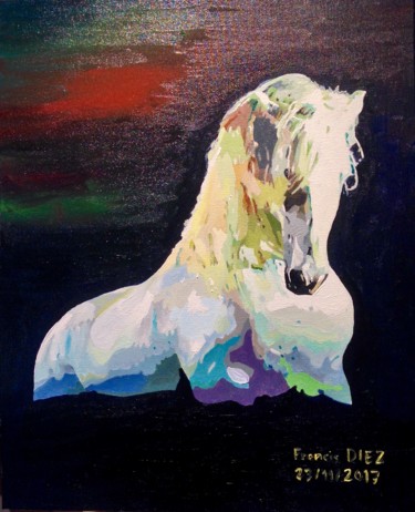 Painting titled ""Le cheval blanc"" by Francis Diez, Original Artwork