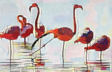 Painting titled "« Les flamands »" by Francis Diez, Original Artwork, Oil Mounted on Wood Stretcher frame