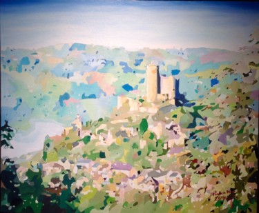 Painting titled ""Najac" (Aveyron)" by Francis Diez, Original Artwork, Oil