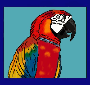 Digital Arts με τίτλο "Ara Parrot rood bla…" από Digitalartforyou, Αυθεντικά έργα τέχνης, Ψηφιακή ζωγραφική