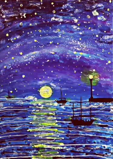 Malerei mit dem Titel "Rain of Stars" von Dilameart, Original-Kunstwerk, Acryl