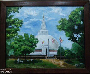 Painting titled "The White Pagoda" by Dilan Thameera Samarathunga, Original Artwork, Acrylic