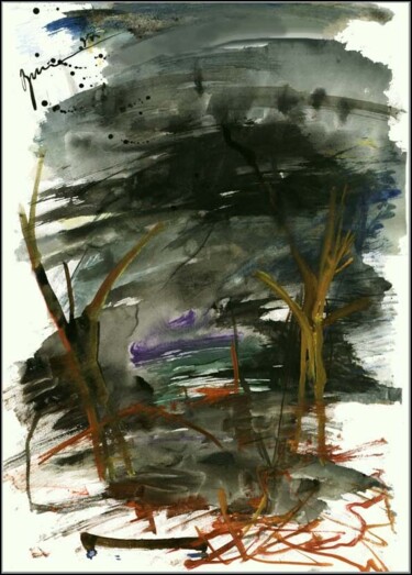 Drawing titled "Paysage Landscape П…" by Dima Dima Vil Ms Wilms (Rok Zivopisec Rock Painter), Original Artwork, Gouache