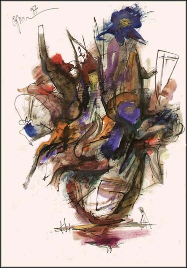 Dessin intitulée "Bouquet Brise-vent…" par Dima Dima Vil Ms Wilms (Rok Zivopisec Rock Painter), Œuvre d'art originale, Gouac…