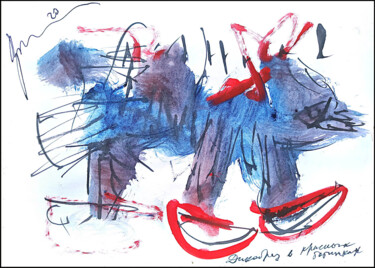 Dessin intitulée "porcupine in red bo…" par Dima Dima Vil Ms Wilms (Rok Zivopisec Rock Painter), Œuvre d'art originale, Goua…