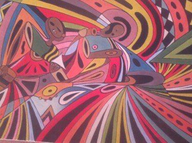 Peinture intitulée "Spectacle africain" par Dime, Œuvre d'art originale