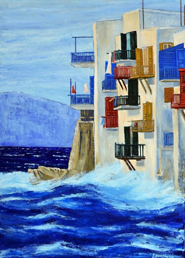 Painting titled "Mykonos 1" by Dimitra Papageorgiou, Original Artwork, Acrylic