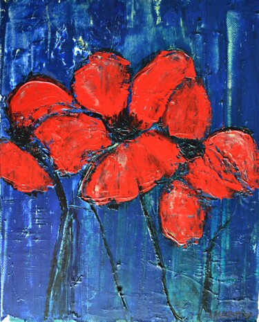 Pittura intitolato "Red Poppies 1" da Dimitra Papageorgiou, Opera d'arte originale, Olio