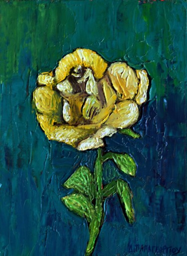 Pittura intitolato "Yellow Rose" da Dimitra Papageorgiou, Opera d'arte originale, Olio