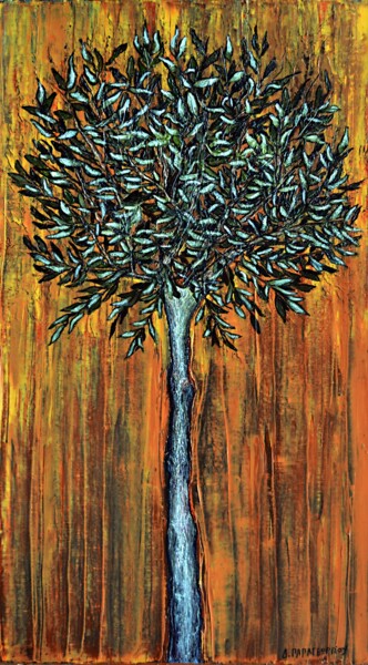 Painting titled "Young Olive Tree" by Dimitra Papageorgiou, Original Artwork, Oil