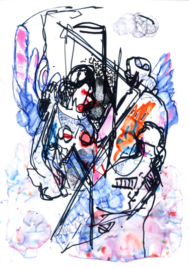 Рисунок под названием "2 Winged Women" - Dimitris Kritsotakis, Подлинное произведение искусства, Маркер