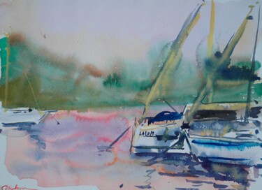 Malerei mit dem Titel "Enjoying the evenin…" von Dina Aseeva, Original-Kunstwerk, Aquarell