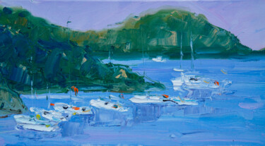 Painting titled "Sarsala view - sea…" by Dina Aseeva, Original Artwork, Oil Mounted on Wood Stretcher frame
