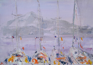 Painting titled "B&B fleet in Sarsal…" by Dina Aseeva, Original Artwork, Acrylic Mounted on Wood Stretcher frame