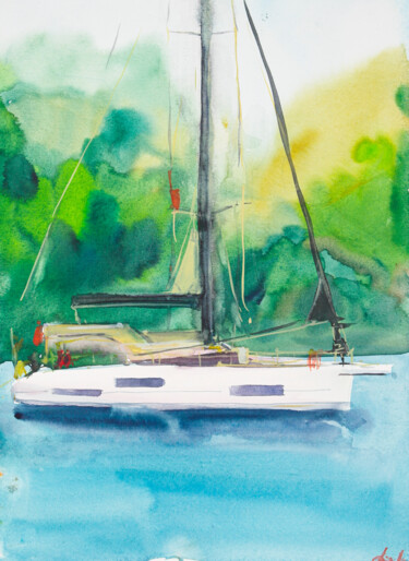 Pintura titulada "What kind of yacht…" por Dina Aseeva, Obra de arte original, Acuarela