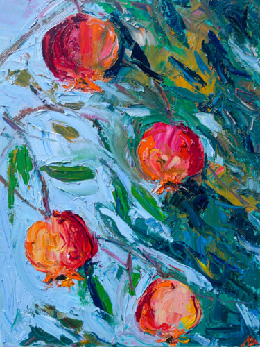 Malarstwo zatytułowany „Pomegranates - frui…” autorstwa Dina Aseeva, Oryginalna praca, Olej Zamontowany na Drewniana rama no…
