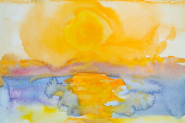 Malerei mit dem Titel "Sunrise on Tilos is…" von Dina Aseeva, Original-Kunstwerk, Aquarell