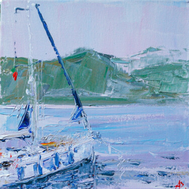 Painting titled "Blue sails, blue fe…" by Dina Aseeva, Original Artwork, Acrylic Mounted on Wood Stretcher frame