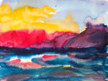 Pintura titulada "Sunset near Dalaman…" por Dina Aseeva, Obra de arte original, Acuarela