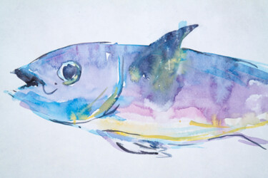Peinture intitulée "Tuna fish - underwa…" par Dina Aseeva, Œuvre d'art originale, Aquarelle