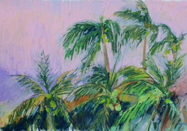 Painting titled "Palms on sunset" by Dina Aseeva, Original Artwork, Pastel
