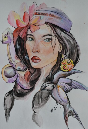 "portrait girl" başlıklı Tablo Dina Telesheva tarafından, Orijinal sanat, Suluboya