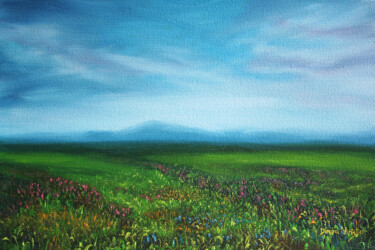 Painting titled "Green Valley" by Dinara Aristo, Original Artwork, Oil