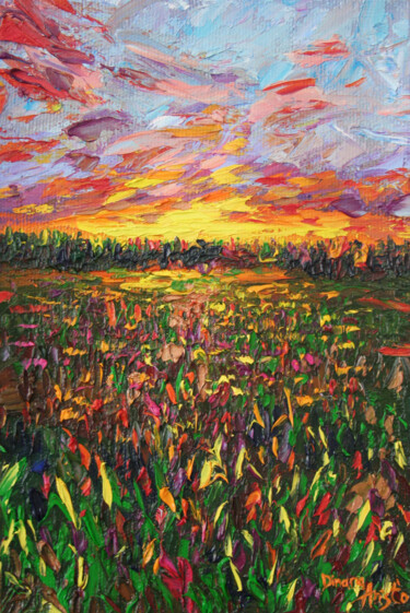 Malerei mit dem Titel "Summer sunset" von Dinara Aristo, Original-Kunstwerk, Öl