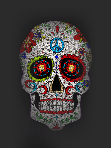 Artes digitais intitulada "Calavera Skalle" por Laurent Diesler, Obras de arte originais, Pintura digital