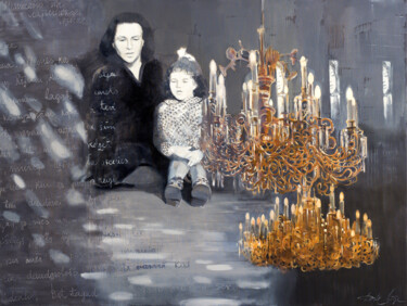 Painting titled "Father's letter" by Dita Lūse, Original Artwork, Oil Mounted on Wood Stretcher frame