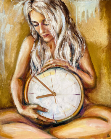 Pintura intitulada "Painting with clock…" por Dizlarka, Obras de arte originais, Óleo Montado em Armação em madeira