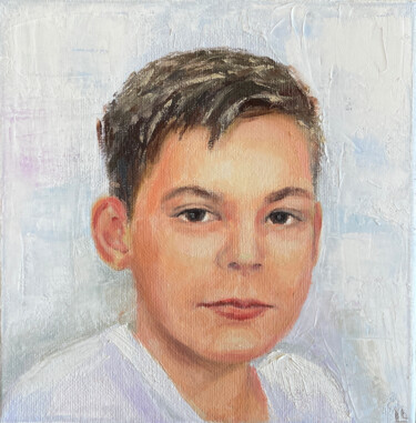 Painting titled "Custom kids portrait" by Dizlarka, Original Artwork, Oil Mounted on Wood Stretcher frame