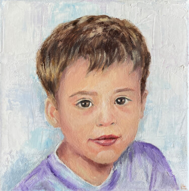 Painting titled "Custom kid portrait…" by Dizlarka, Original Artwork, Oil Mounted on Wood Stretcher frame